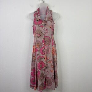 Bombay Paisley Dress Womens S Floral Bird Linen Blend Abstract Mod Boho Coastal